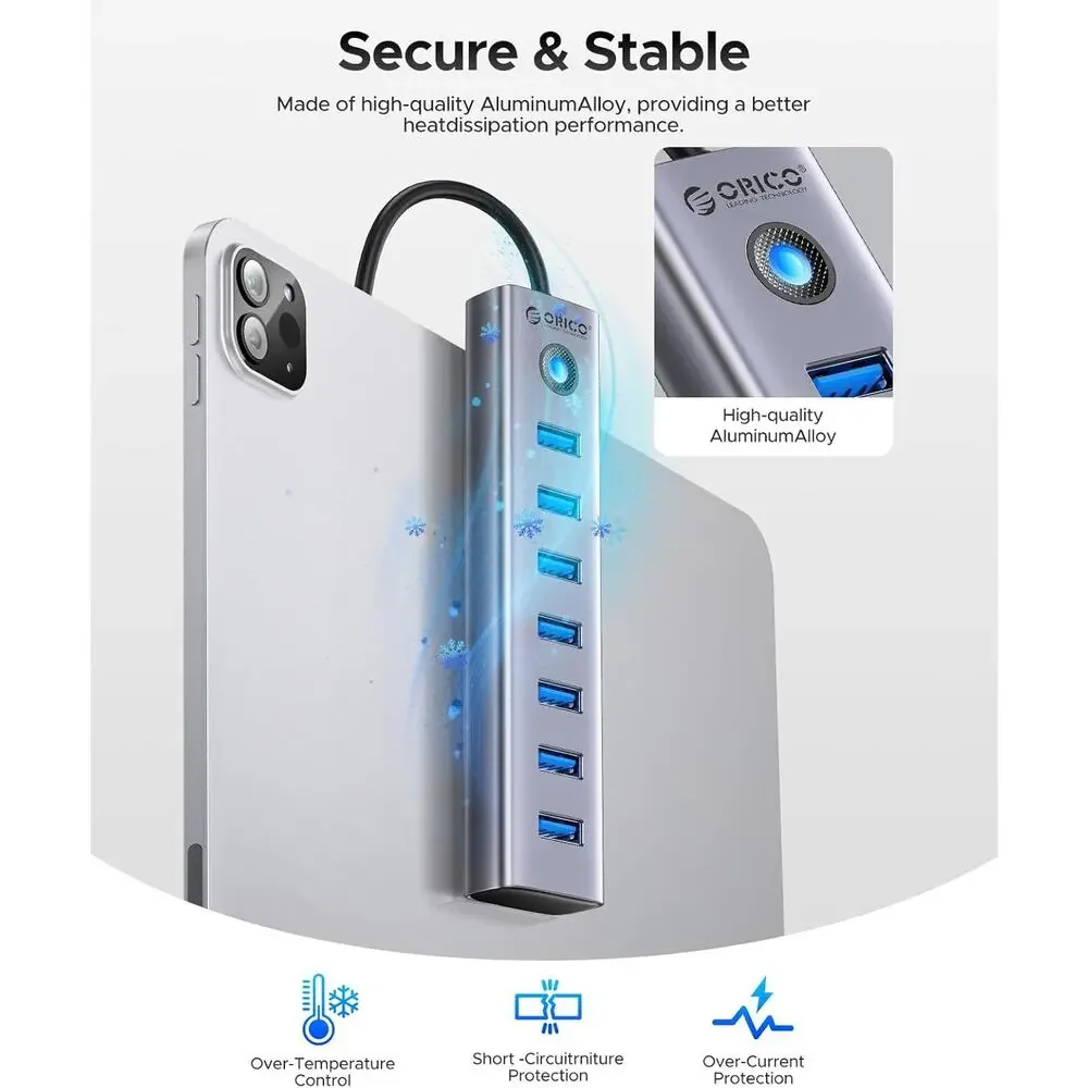 ORICO 7-Port USB 3.0 Hub, Aluminum USB Multiple Adapter